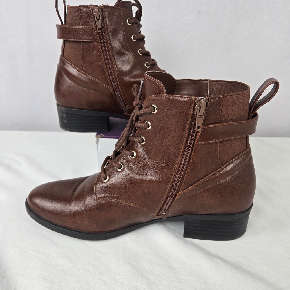 Kelly & Katie Brown Lace Up Ankle Boots Side Zip Block Heel Womens 10M Combat